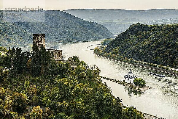 Burg Gutenfels und Burg Pfalzgrafenstein  Kaub  Oberes Mittelrheintal  UNESCO-Weltkulturerbe  Rheinland-Pfalz  Deutschland  Europa