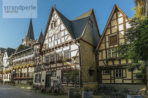 Historische Fachwerkhäuser  Bacharach  Oberes Mittelrheintal  UNESCO Weltkulturerbe  Rhein  Rheinland-Pfalz  Deutschland  Europa