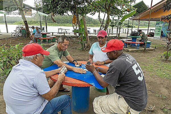 Tortuguero  Costa Rica  Männer spielen Domino in einem kleinen Dorf an der Karibikküste neben dem Tortuguero Nationalpark  Mittelamerika
