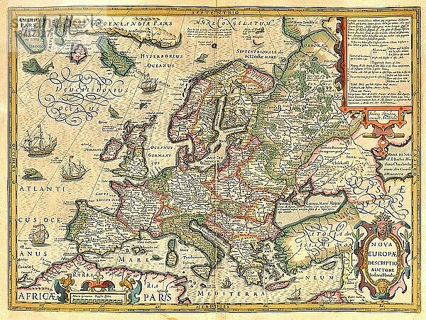 Atlas  Landkarte aus dem Jahre 1623  Europa und Vorderasien  digital restaurierte Reproduktion von einem Kupferstich von Gerhard Mercator  geboren als Gheert Cremer  5. März 1512  2. Dezember 1594  Geograph und Kartograf