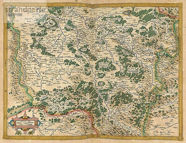 Atlas  Landkarte aus dem Jahre 1623  Zentrum  Frankreich  digital restaurierte Reproduktion von einem Kupferstich von Gerhard Mercator  geboren als Gheert Cremer  5. März 1512  2. Dezember 1594  Geograph und Kartograf  Europa