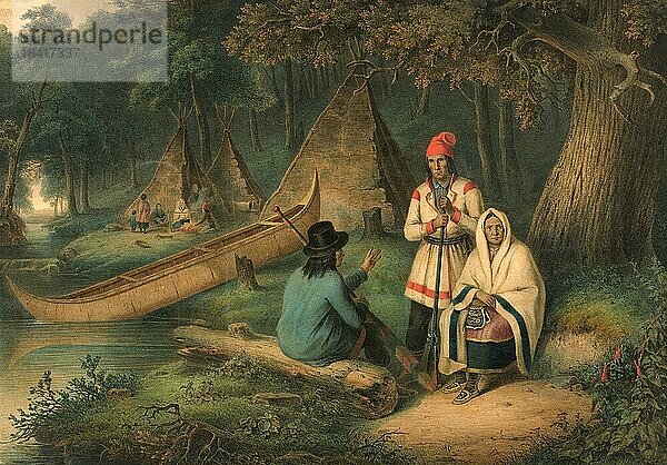 Indianer  Zelt in Kanada  1848  Kanada  Indian Wigwam in Lower Canada  Historisch  digital restaurierte Reproduktion einer historischen Vorlage  Nordamerika