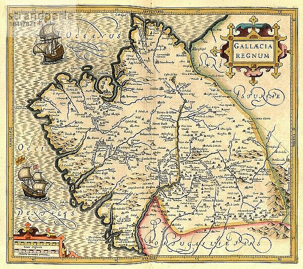 Atlas  Landkarte aus dem Jahre 1623  Gallien  Bretagne  Frankreich  digital restaurierte Reproduktion von einem Kupferstich von Gerhard Mercator  geboren als Gheert Cremer  5. März 1512  2. Dezember 1594  Geograph und Kartograf  Europa