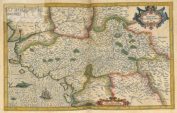 Atlas  Landkarte aus dem Jahre 1623  Poictov  Teil von Westfrankreich  digital restaurierte Reproduktion von einem Kupferstich von Gerhard Mercator  geboren als Gheert Cremer  5. März 1512  2. Dezember 1594  Geograph und Kartograf