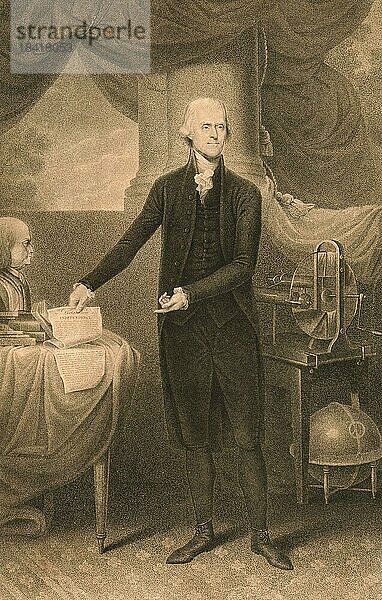 Thomas Jefferson  1743-1826  einer der Gründerväter der Vereinigten Staaten  von 1801 bis 1809 der dritte amerikanische Präsident  painting by Cornelius Tiebout  Historisch  digital restaurierte Reproduktion einer historischen Vorlage
