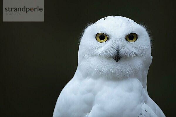 Schneeeule (Bubo scandiacus) erwachsener Vogel Kopf Portrait  England  Vereinigtes Königreich  Gefangenschaft