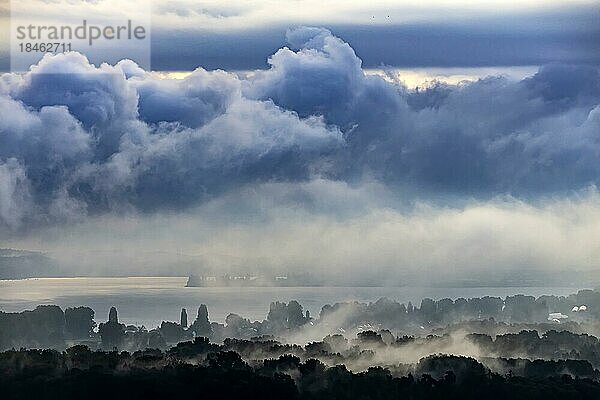 Herbstmorgen am Bodensee  Wolken und Nebel über dem Naturschutzgebiet Radolfzeller Ried  Radolfzell  Baden-Württemberg  Deutschland  Europa