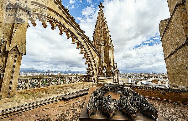 Außenaufnahme  Dach der Kathedrale von Palma  Kathedrale der Heiligen Maria  Palma  Mallorca  Spanien  Europa