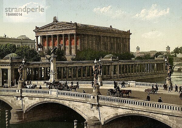 Nationalgalerie und Friedensbrücke in Berlin  Deutschland  Historisch  digital restaurierte Reproduktion einer Photochromdruck aus den 1890er-Jahren  Europa