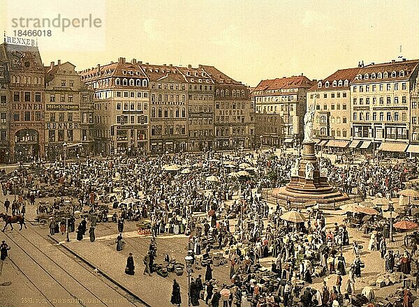 Altstadtmarkt in Dresden  Sachsen  Deutschland  Historisch  digital restaurierte Reproduktion einer Photochromdruck aus den 1890er-Jahren  Europa