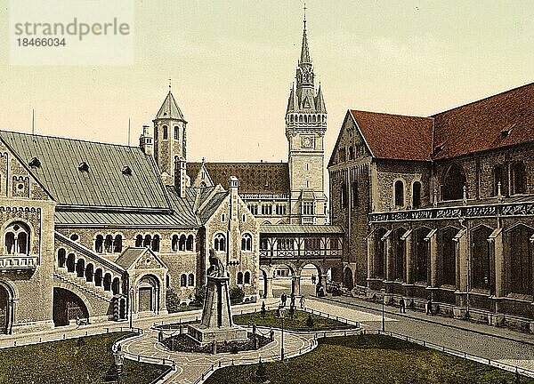 Burgplatz in Braunschweig  Niedersachsen  Deutschland  Historisch  digital restaurierte Reproduktion einer Photochromdruck aus den 1890er-Jahren  Europa