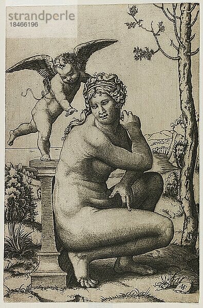 Die kauernde Venus  römische Göttin der erotischen Liebe und der Schönheit  Historisch  digital restaurierte Reproduktion einer Vorlage aus der damaligen Zeit