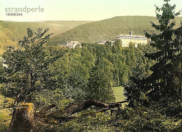 Schloss Schwarzburg in Thüringen  Deutschland  Historisch  digital restaurierte Reproduktion einer Photochromdruck aus den 1890er-Jahren  Europa