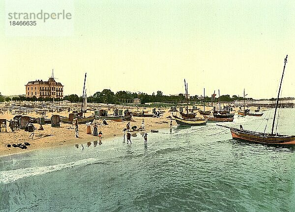 Strand und Hotel Victoria von Misdroy  Pommern  früher Deutschland  heute Miedzyzdroje in Polen  Historisch  digital restaurierte Reproduktion einer Photochromdruck aus den 1890er-Jahren