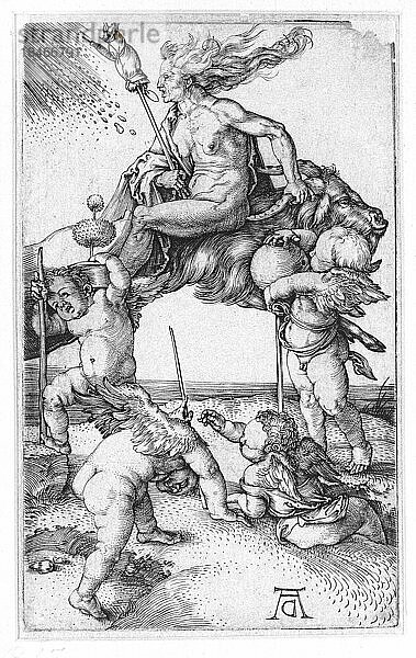Die Hexe  nach einem Kunstwerk von Albrecht Dürer  um 1510  Historisch  digital restaurierte Reproduktion von einer Vorlage aus dem 18. oder 19. Jahrhundert