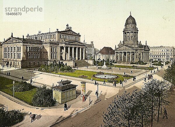 Gendarmenmarkt  Schillerplatz in Berlin  Deutschland  Historisch  digital restaurierte Reproduktion einer Photochromdruck aus den 1890er-Jahren  Europa