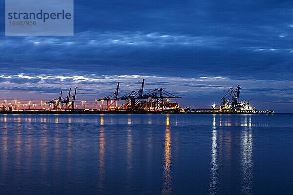 Jade-Weser-Port  Containerterminal in Wilhelmshafen  Hafenanlage  Hafengebiet  Containerbrücke  Tiefseehafen  Überseehafen  Wilhelmshaven  Niedersachsen  Deutschland  Europa
