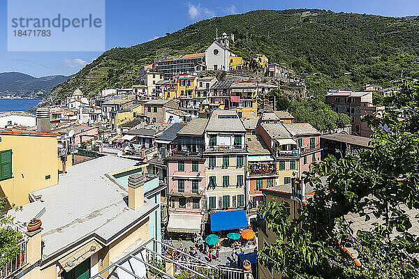 Italien  Ligurien  Vernazza  Küstenstadt entlang der Cinque Terre im Sommer