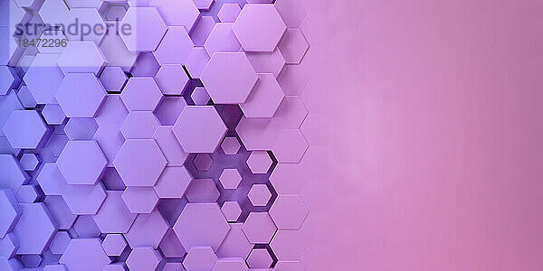Three dimensional render of purple colored hexagons
