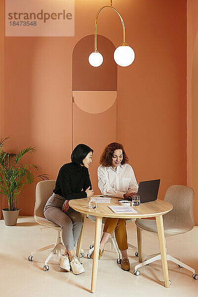 Businesswomen working on laptop in modern office
