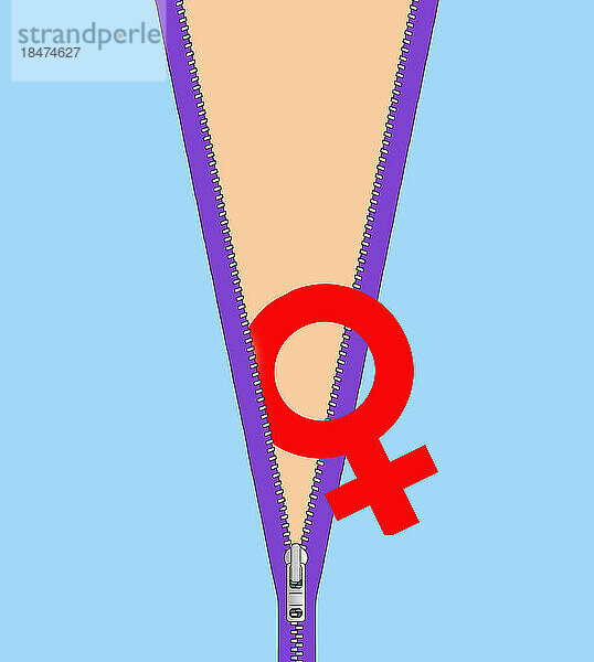 Illustration eines weiblichen Symbols  das aus teilweise geöffneter Kleidung hervorkommt
