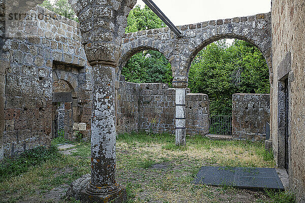 Alte Säulen in der verlassenen Kirche der etruskischen Nekropole von San Guilano  Latium  Italien