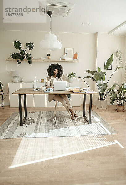 Geschäftsfrau mit Afro-Frisur arbeitet im Büro