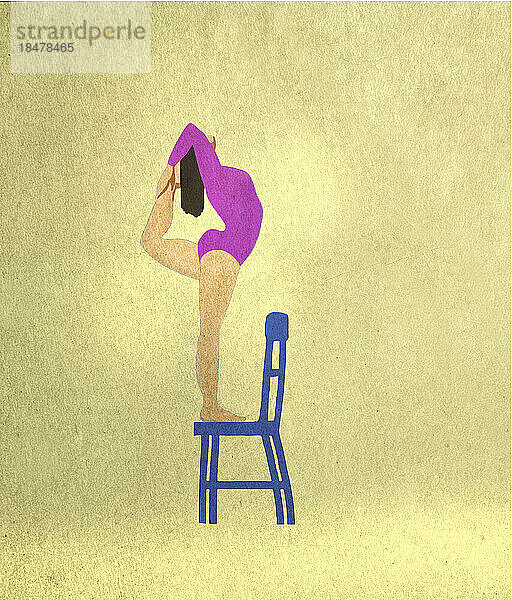 Illustration einer Frau  die auf einem Stuhl Yoga praktiziert