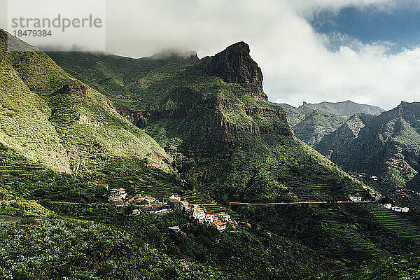 Spanien  Kanarische Inseln  Masca  Luftaufnahme eines Dorfes im Macizo de Teno-Gebirge