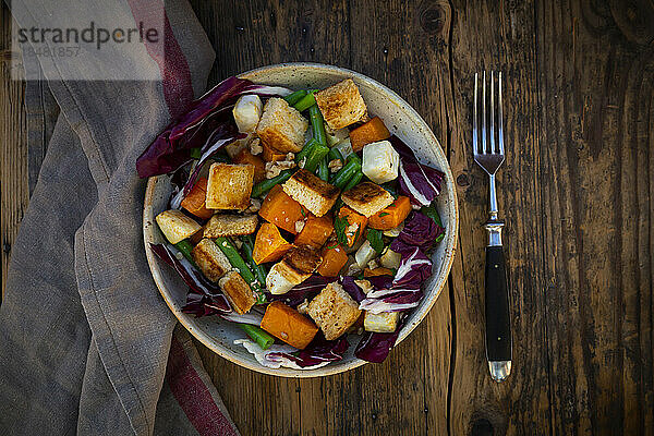 Bowl of ready-to-eat vegan salad
