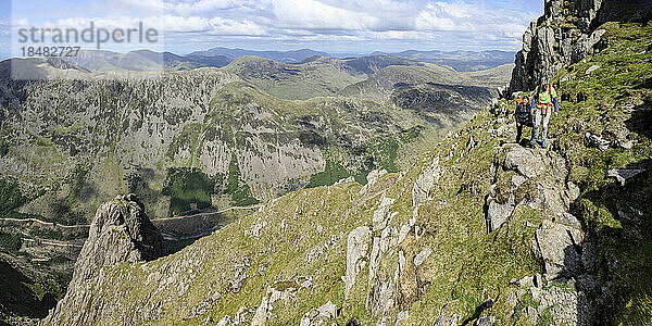 Tranquil view of hikers walking on mountain Pillar  Western Fells  Lake District  England