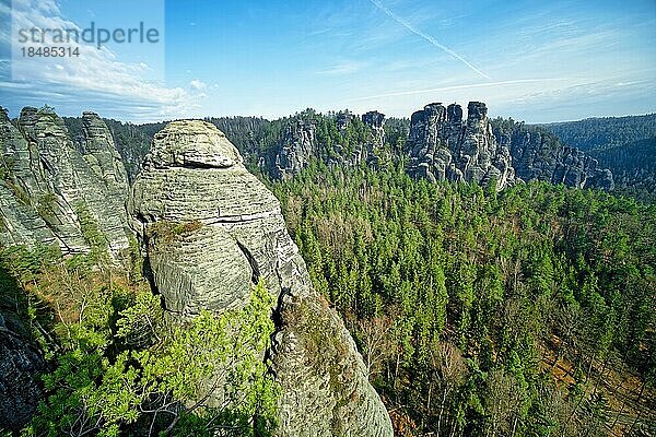 Felsformationen an der Bastei  Lohmen  Sächsische Schweiz  Elbsandsteingebirge  Sachsen  Deutschland  Europa