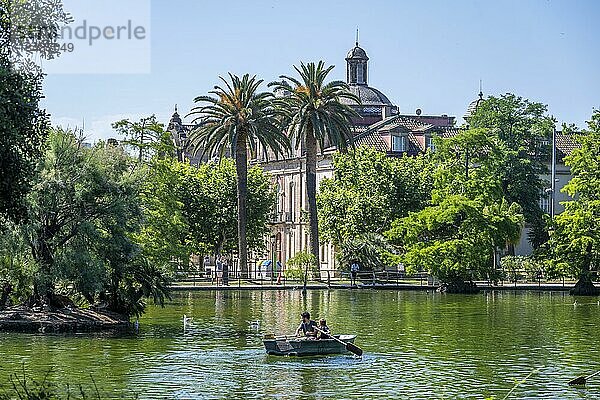 Ruderboot in einem See  Stadtpark  Parc de la Ciutadella  Barcelona  Katalonien  Spanien  Europa