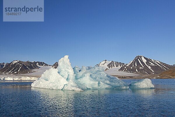 Vom Gletscher Lilliehöökbreen abgekalbte Eisscholle  die im Lilliehöökfjorden  einem Fjordzweig des Krossfjords in Albert I Land  Spitzbergen  Svalbard  Norwegen  treibt  Europa