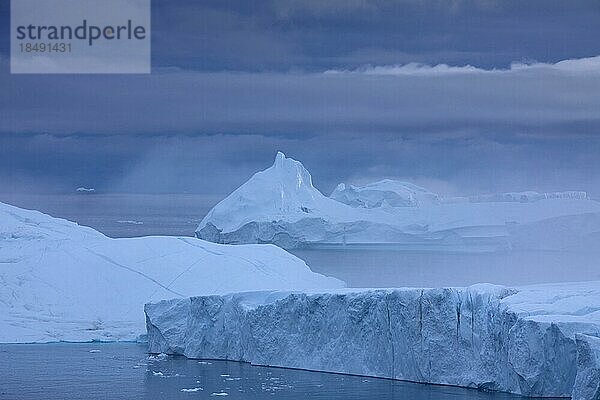 Eisberge im Nebel  Kangia Eisfjord  Diskobucht  Westgrönland  Grönland  Nordamerika