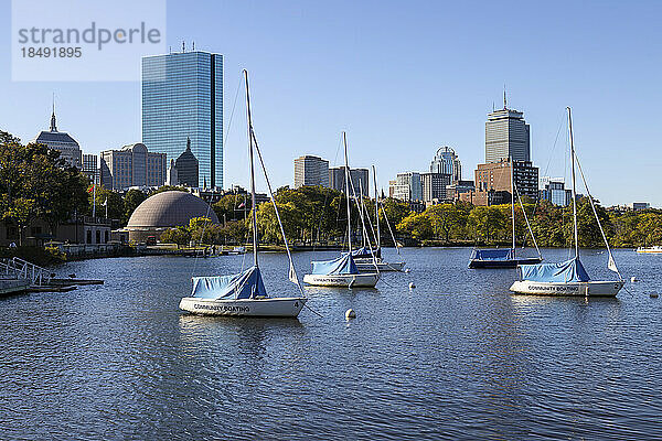 Segelboote auf der Charles River Esplanade  Boston  Massachusetts  Neuengland  Vereinigte Staaten von Amerika  Nordamerika