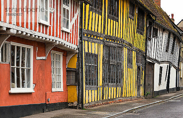 Mittelalterliche Gebäude in Fachwerkbauweise in Lavenham  Suffolk  England  Vereinigtes Königreich  Europa