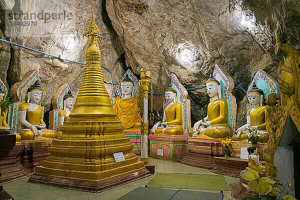 Buddha-Statuen in den Myin Ma Hti-Höhlen  in der Nähe von Kalaw und Aungpan  Shan-Staat  Myanmar (Birma)  Asien