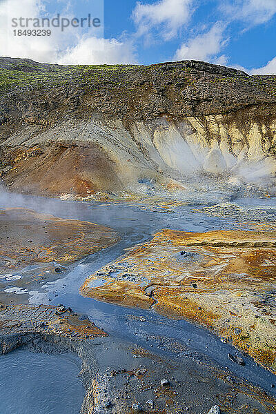Schlammfluss  geothermisches Gebiet und heiße Quellen in Seltun Hot Springs  Krysuvik  Hauptstadtregion  Island  Polarregionen