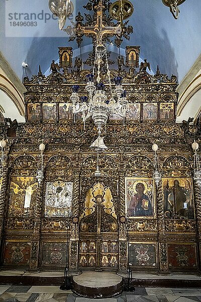 Innenaufnahme  vergoldeter Altar  Kykladische griechisch-orthodoxe Kirche  Kloster Panagia Tourliani  Ano Mera  Mykonos  Kykladen  Griechenland  Europa