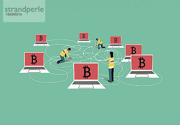 Steuerprüfer versuchen  die Bitcoin-Blockchain zwischen Laptops zu verfolgen
