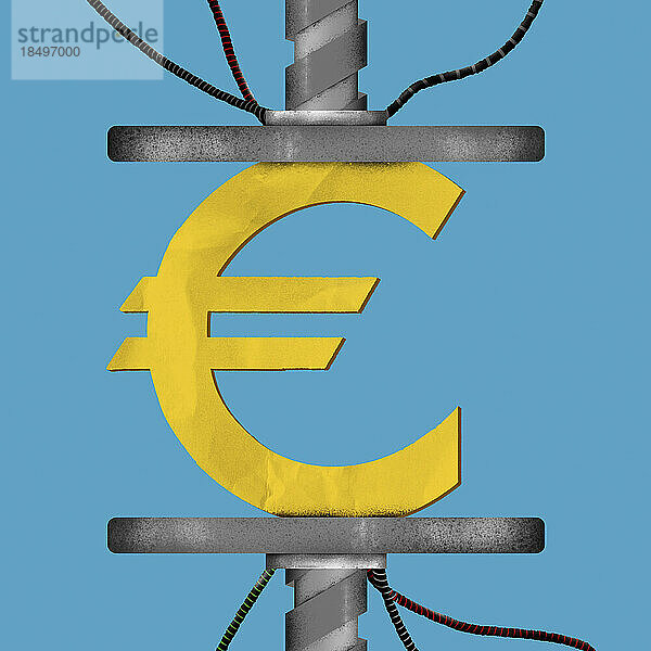 Euro-Zeichen wird in elektronischer Presse gequetscht