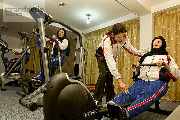 Women work out at a women's gym in Kabul.