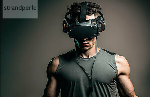 Studioaufnahme eines Mannes  der ein VR-Gerät trägt