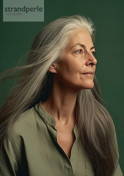 Generative KI. Natürliches Studioporträt einer Frau mit grauem Haar