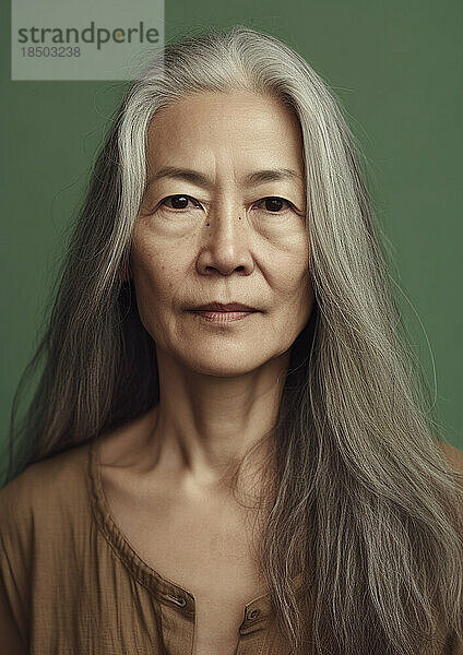 Generative KI. Natürliches Studioporträt einer asiatischen Seniorin
