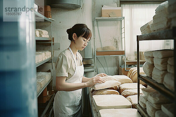 KI generativ. Frau in einer Bäckerei mit ihrem Gebäck