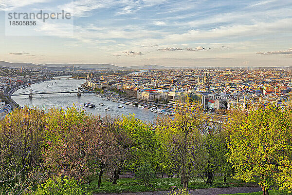 Stadtbild mit Kettenbrücke über die Donau  Budapest  Ungarn