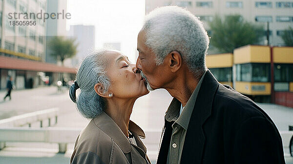 Generative KI. Älteres Paar küsst sich