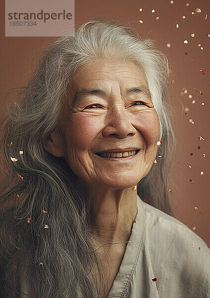 Generative KI. Porträt einer älteren Frau  die im Studio feiert